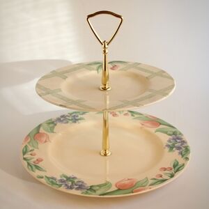 Vintage Pfaltzgraff "Garden Party" Two Tiered Serving Plate